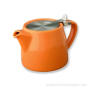 Ceramic Tea Pot with Stainless Steel Cover and Filter, Available in Different Colors